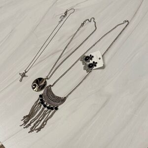 Vintage Bohemian Silver and Black Necklace Set